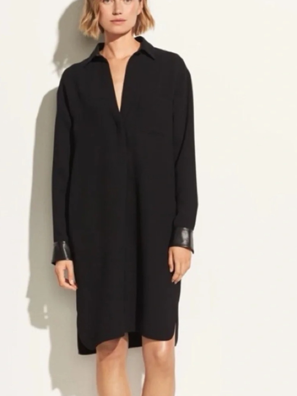 Vince T-Shirt Dress Faux Leather Trim Size L